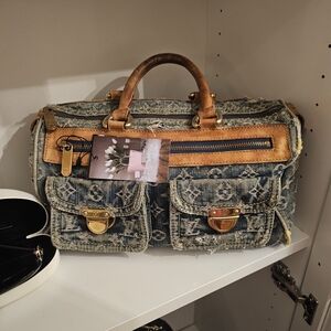 Louis Vuitton Denim Monogram Duffel Bag with Brown Leather Trim